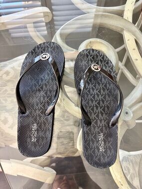 Michael Kors Black/Gray MK Monogram Flip Flops
